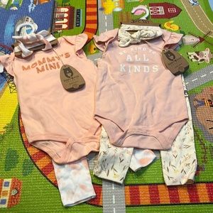 Rabbit Bear Organic 2 sets of 3 piece sets peach & light pink